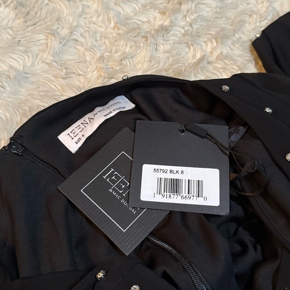 NWT Ieena for Mac Duggal 55792 Rhinestone Long Sleeve Black Jersey Dress - Picture 7 of 7